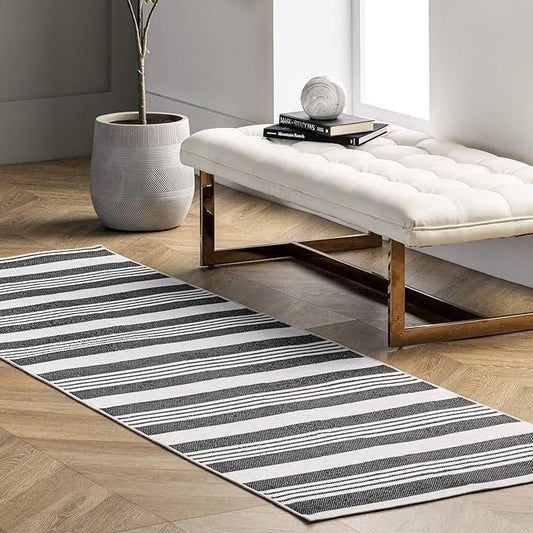 nuLOOM Lena Machine Washable Striped Ultra Thin Runner Rug, 2' 6" x 8', Grey
