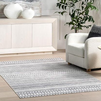 nuLOOM Kira Machine Washable Tribal Geometric Ultra Thin Area Rug, 8' Square, Grey