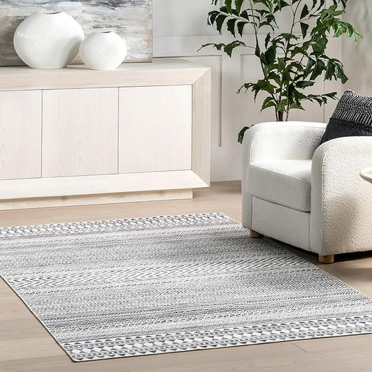 nuLOOM Kira Machine Washable Tribal Geometric Ultra Thin Area Rug, 8' Square, Grey