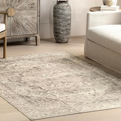 nuLOOM 2x3 Machine Washable Rain Haven Vintage Medallion Area Rug, Grey, Traditional Faded Design, Non-Slip Backing, Stain Resistant, For Bedroom, Dining Room, Living Room, Kitchen