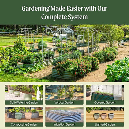 Vego garden Aluzinc Raised Garden Bed Kits, 17" Tall 6 in 1 Modular Metal Raised Planter Bed for Vegetables Flowers Patio Ground Planter Box-British Green