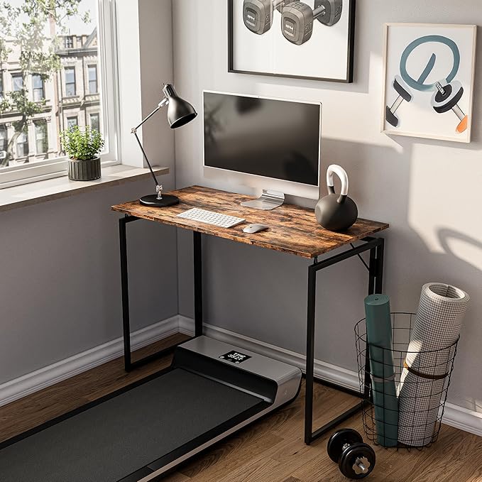 alawooder 31.5" Folding Desk: No Assembly, Wood Top for Small Spaces | Home office desk, holds 150 lbs, folds flat to 2.3 in, splash-proof wood top, sturdy metal frame