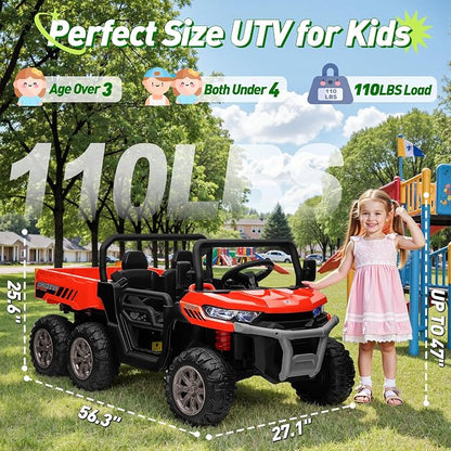 24V Ride on Dump Truck, XL 2 Seater Ride on Cars with Remote Control, 4x200W Powerful Motors, 6-Wheel Suspensions, Electric Dump Bed, Shovel, Kids UTV for Boy Girl