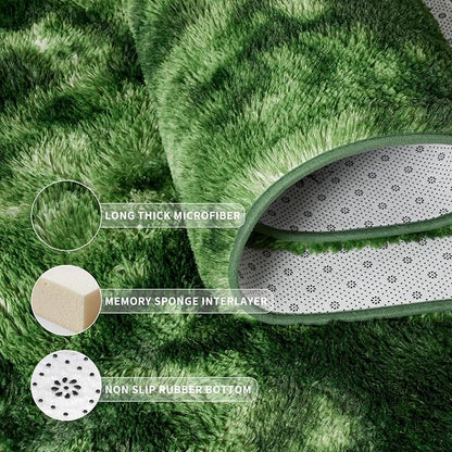 Tepook Fluffy Dark Green Rugs for Living Room Bedroom, 5x8 Soft Area Rug Tie-Dyed Forest Moss Green Kids Girls Boys Rug, Indoor Plush Shaggy Non-Slip Carpet for Nursery Classroom Dorm Home Decor