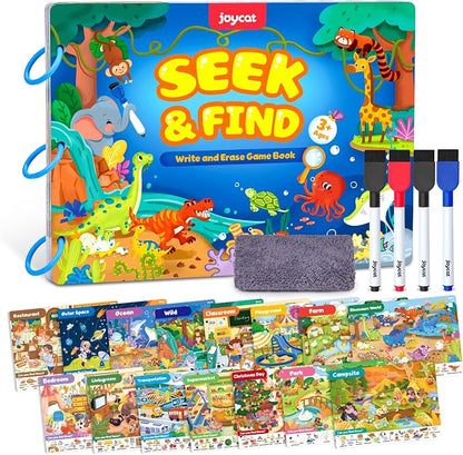 JoyCat Seek & Find Game Books - Preschool Learning Activity for Toddlers & Kids Ages 3-5, Travel Activities Toys for Road Trip Car Airplane, Busy Book, Birthday Gifts for Girls and Boys Ages 4-8
