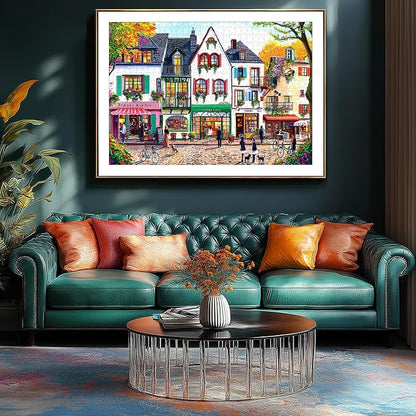 European Street Scene 1000 Piece Jigsaw Puzzle for Adults Seniors Colorful Buildings Autumn Tree Jigsaw Puzzle with Letters on Back Framable Puzzles for Perfect Family Game Night(27.6"x19.7")