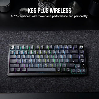 Corsair K65 Plus Wireless 75% RGB Mechanical Gaming Keyboard – Pre-Lubricated MLX Red Linear Switches – PBT Dye-Sub Keycaps – PC, Mac, PS5, PS4, Xbox, iPad – QWERTY NA – Black/Gray