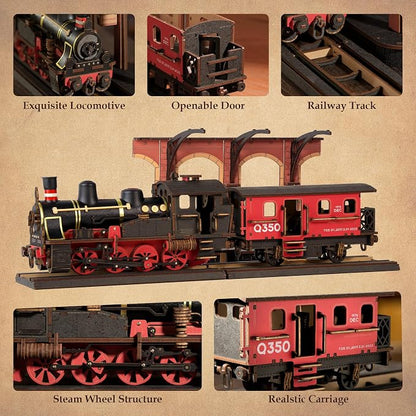 ROBOTIME 3D Puzzles for Adults Wooden Puzzle DIY Model Steampunk Train Kit to Build Wood Craft Kit Toy Hobby Gift Home Decor (Steam Journey)