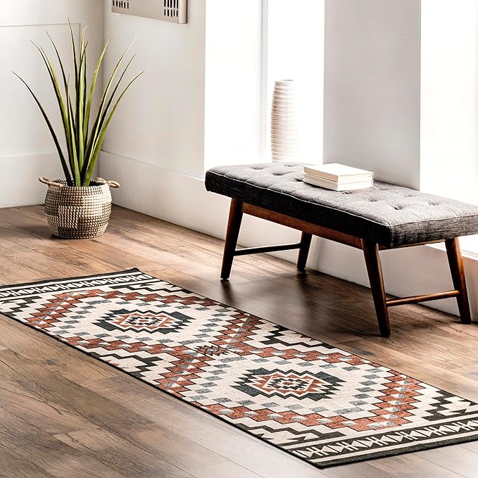 nuLOOM Leighton Machine Washable Southwestern Medallion Ultra Thin Runner Rug, 2' 6" x 10', Beige