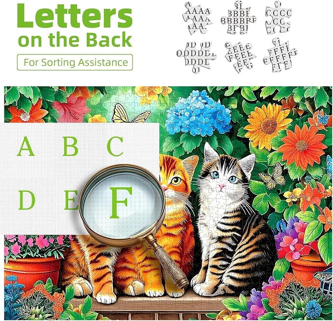 Garden Cats 1000 Piece Jigsaw Puzzle for Adults Colorful Floral Landscape with Butterflies Flowers Cute Fun Kittens Challenging Art Puzzle Home Decor Gift 27.6x19.7