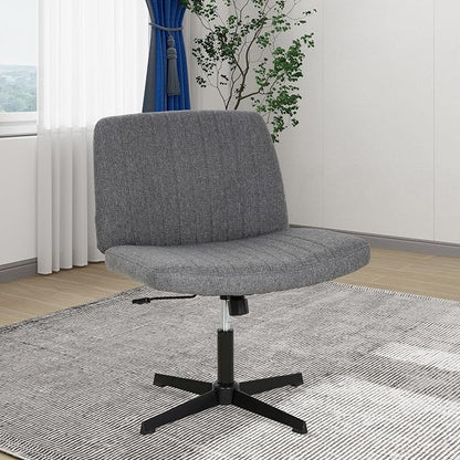 FDW Criss Cross Chair Armless Cross Legged Office Desk Chair Adjustable Swivel Ergonomic Gaming Chair No Wheels Backrest with Wide Seat Native Sponge Computer Task Vanity Chair for Home Office,Grey