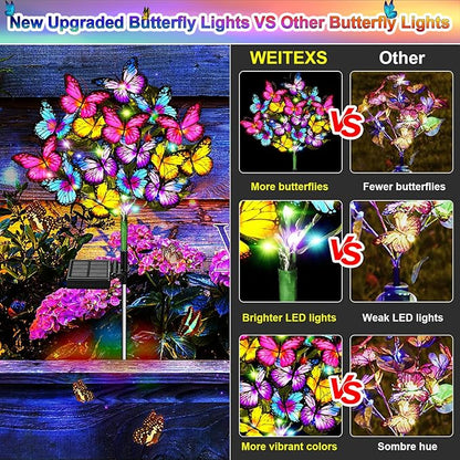 Solar Garden Lights Outdoor Waterproof Solar Lights 2 Pack with New Upgraded 72 LED 34 Butterfly Outdoor Solar Lights for Yard Outside Garden Pathway Decor Gifts for Womens Mother's Day