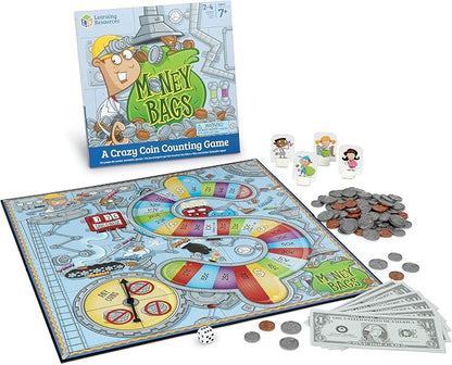 Learning Resources Money Bags Coin Value Game - Classroom Math Games, Financial Literacy for Kids, Play Coins for Kids, Counting Games, Money Board Game