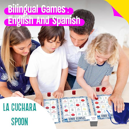 SpriteGru Spanish Bingo Game, 12 Vocabulary Bingo Board Game Bilingual Word Learning Educational Toys for Words Learning - Ages 5 and up (Up to 12 Players)