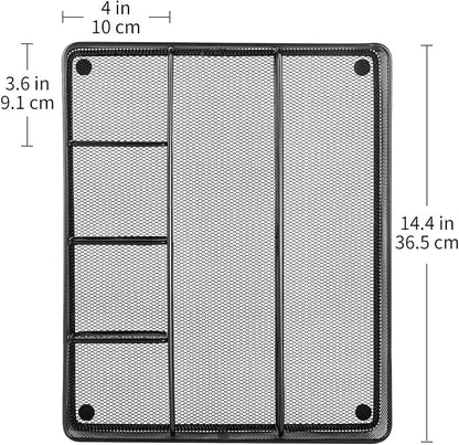 Amazon Basics Mesh Desk Drawer Organizer with 6 Compartments, Non-Slip Office Supplies Storage for Pens and Accessories, Black | Pack of 4