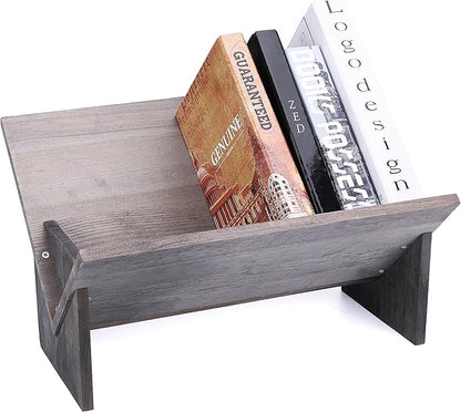 MyGift Rustic Barnwood Gray Desktop Bookcase with Tilted Design, Decorative Storage Organizer Display Bookshelf