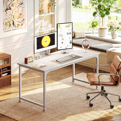PRAISUN 47 Inch Computer Desk, Home Office Desk with Spacious Desktop, White