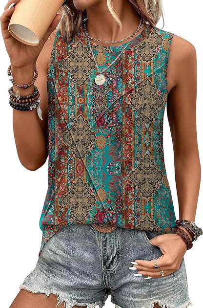 WIHOLL Women's Sleeveless Summer Crewneck Loose Fit Tank Tops