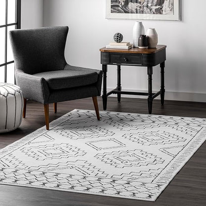 nuLOOM Noa Machine Washable Tribal Moroccan Accent Rug, 3' x 5', Ivory, Rectangular, 0.1" Thick