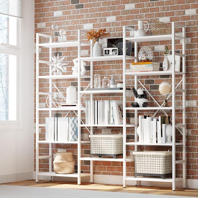 IRONCK Bookcases and Bookshelves Triple Wide 5 Tiers Industrial Bookshelf, Large Etagere Bookshelf Open Display Shelves with Metal Frame for Living Room Bedroom Home Office