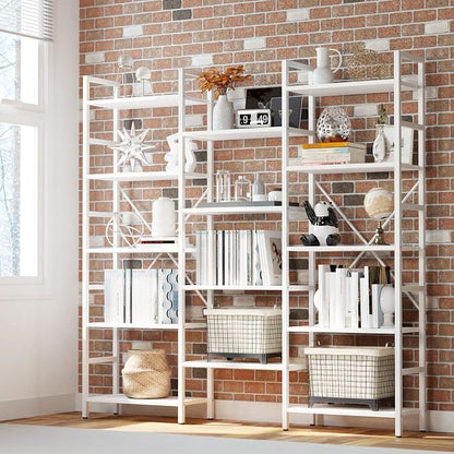 IRONCK Bookcases and Bookshelves Triple Wide 5 Tiers Industrial Bookshelf, Large Etagere Bookshelf Open Display Shelves with Metal Frame for Living Room Bedroom Home Office