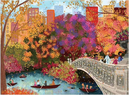 Galison Autumn On Bow Bridge – 1000 Piece Joy Laforme Jigsaw Puzzle Featuring Beautiful Artwork of Central Park Bow Bridge During Fall