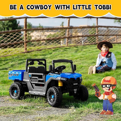 TOBBI Ride on Dump Truck with Electric Dump, Ride on Car with Remote Control, Kids Car to Drive Battery Power Wheels Electric Car Toys for Kids Toddlers Aged 3-8 with Music Player LED Light