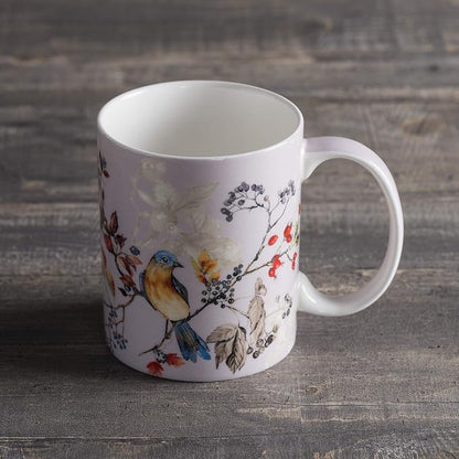 Maison d' Hermine Coffee Mug with Handles Tea Cups (15 Ounce, Pack of 1) | Fine Bone China Coffee Mugs for Hot Beverages Cappuccino Latte Home Restaurant Spring Summer -Equinoxe - Grey - Sparrows