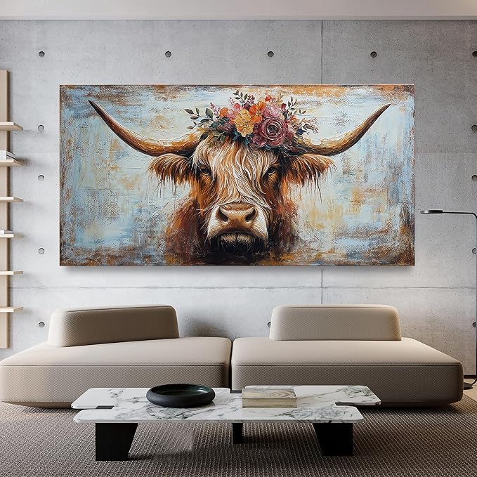Canvas Wall Art Decor Canvas Art Wall Decor Highland Cow Wall Art Prints Wall Art Picutures for Living Room Large Vintage Wall Art Decorations Art Work for Walls Home Bedroom Office Decor 29" X 58"
