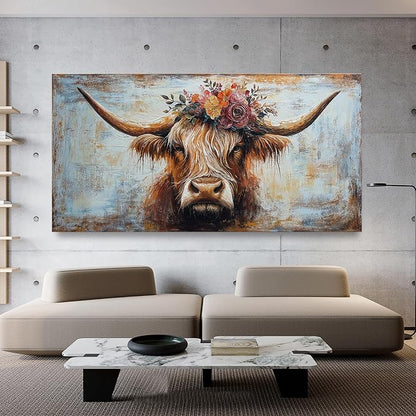 Canvas Wall Art Decor Canvas Art Wall Decor Highland Cow Wall Art Prints Wall Art Picutures for Living Room Large Vintage Wall Art Decorations Art Work for Walls Home Bedroom Office Decor 29" X 58"