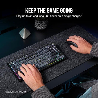 Corsair K65 Plus Wireless 75% RGB Mechanical Gaming Keyboard – Pre-Lubricated MLX Red Linear Switches – PBT Dye-Sub Keycaps – PC, Mac, PS5, PS4, Xbox, iPad – QWERTY NA – Black/Gray