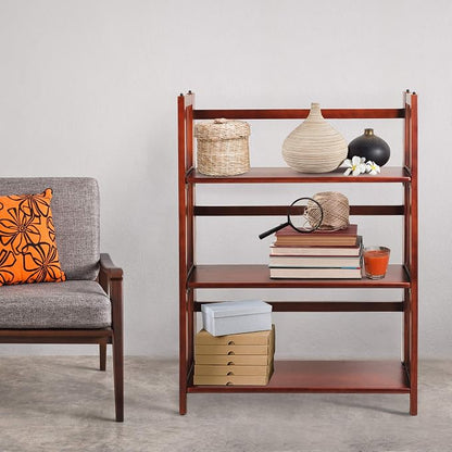 Casual Home 3-Shelf Folding Stackable Bookcase (27.5" Wide)-Walnut