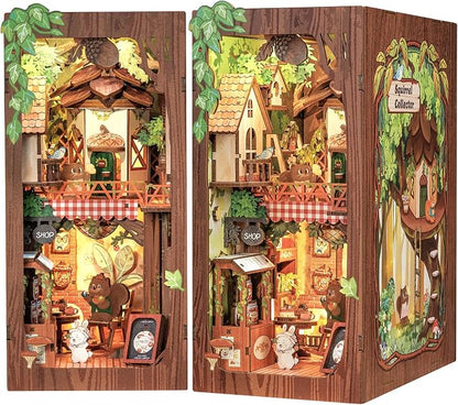 Cutefun Book Nook Kit, DIY Miniature Booknook Kit for Adults, 3D Wooden Puzzle Bookend Bookshelf Decor with LED Light & Dust Cover Creative Crafts Gifts for Book Lovers (Squirrel Collector)