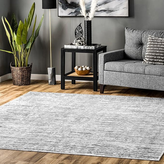 nuLOOM Avelina Abstract Stripes Machine Washable Ultra Thin Area Rug, 3' x 5', Light Grey