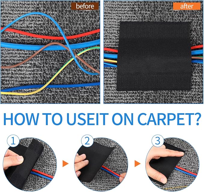 WILLBOND Carpet Cord Cover Cable Grip Floor Cover Cable Protector Management Only for Commercial Office Carpet(Black,39.37 ft)