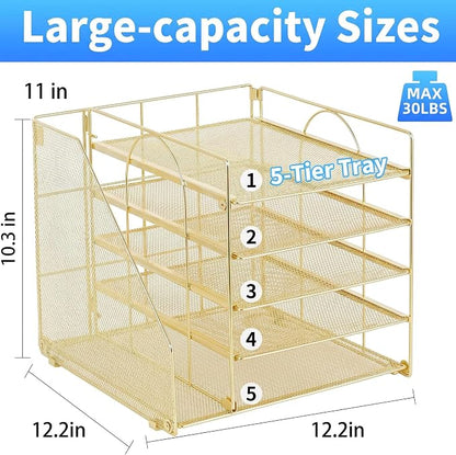 OPNICE 5-Tier Desktop File Paper Organizer, Desk Organizers and Accessories, Office Desk Accessories & Workspace Organizers for Home Office Supplies, Gold