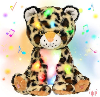 Hopearl LED Musical Plush Leopard Lighting Up Cheetah Stuffed Animal Panther Floppy Night Lights Glow in The Dark Birthday Festival for Kids Toddlers Boys, 11''