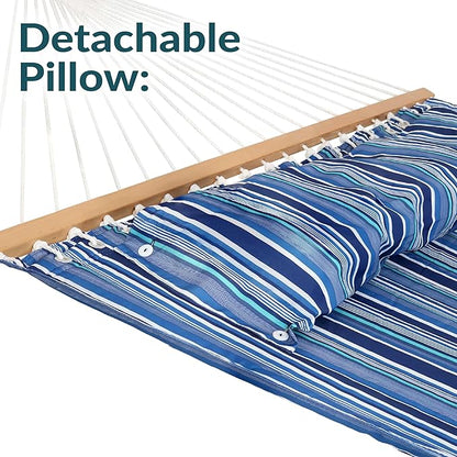 Sunnydaze Quilted Outdoor Hammock with Spreader Bars - Heavy-Duty 450-Pound Capacity Double Hammock for Outside - Breakwater Stripe