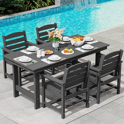 SERWALL 6-Person Outdoor Dining Table - 67" Rectangle HDPE Patio Table with Center Umbrella Hole, Weatherproof, Black
