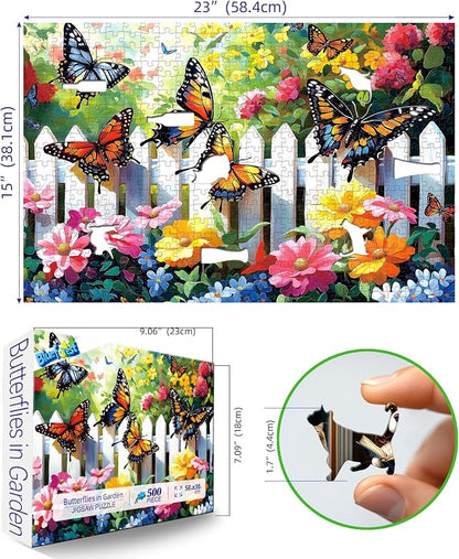500-Piece Jigsaw Puzzle for Adults Butterfly Garden Spring Colorful Flowers 500pc Adult Puzzles Nature-Themed Flower Puzzle, Challenging Yet Relaxing Activity, Gift for Puzzle Lovers(23"x15")