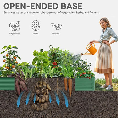 YITAHOME 144x48x12 in Galvanized Raised Garden Bed Kit, Large Metal Planter Box with Gloves, Safety Rubber & Support Rod, Outdoor Flower Bed for Plants Vegetables, Green