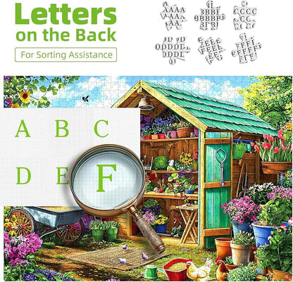 500 Piece Jigsaw Puzzles for Adults Garden Shed with Colorful Spring Flowers Gardening Tools Flower Potting shed Puzzles with Letters on Back, Fun Family Puzzle & Relax Activity for Seniors