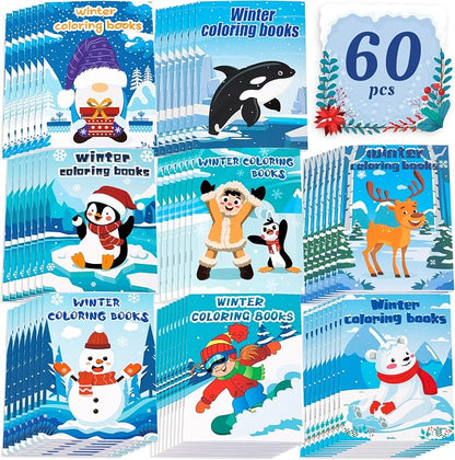 90shine 60PCS Winter Coloring Books for Kids, Christmas Party Favors in Bulk Goodie Bag Stocking Stuffers Gifts Ages 2-4 3-5 4-8