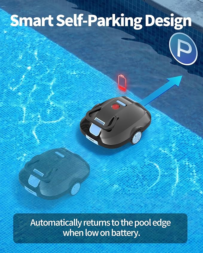 2026 Upgrade Robotic Pool Cleaner -Up to 250-Min Cordless Automatic Pool Vacuum Robot for Above Ground & Inground Pools -Powerful Suction Self-Parking for Swimming Pool up to2200 Sq. Ft Black