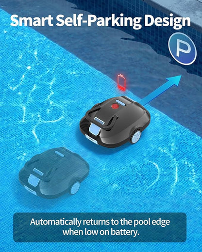 2026 Upgrade Robotic Pool Cleaner -Up to 250-Min Cordless Automatic Pool Vacuum Robot for Above Ground & Inground Pools -Powerful Suction Self-Parking for Swimming Pool up to2200 Sq. Ft Black