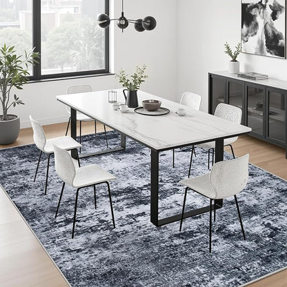 4x6 Area Rug Living Room Rug: Washable Modern Abstract Soft Thin Rug Indoor Floor No Slip Stain Resistant Carpet for Bedroom Dining Room Farmhouse Nursery Home Office - Black