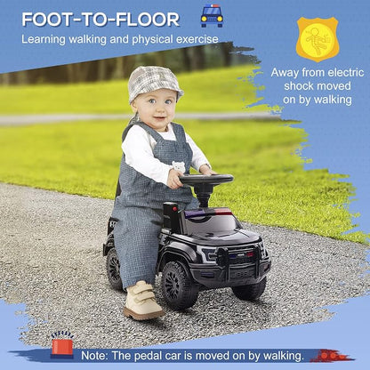 Aosom Kids Push Ride On Car with Working PA System and Horn, Police Truck Style Foot-to-Floor Sliding Car for Boys and Girls with Under-Seat Storage, for 18 Months to 5 Years Old, Black