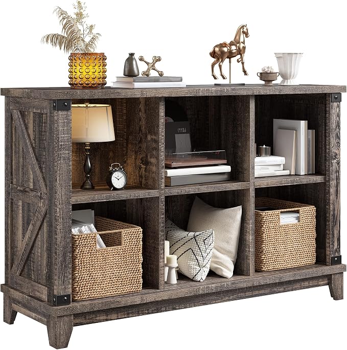 EnHomee 6 Cube Storage Organizer Bookshelf, Wood Cube Shelf Bookcase with Storage, Bookshelf for Living Room and Bedroom,Black Oak