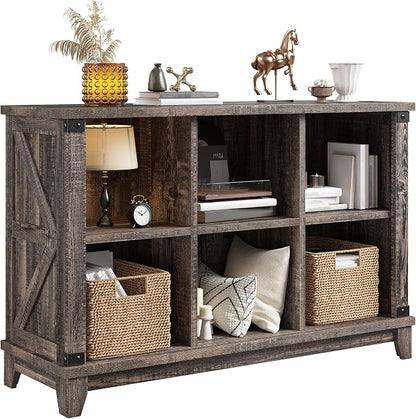 EnHomee 6 Cube Storage Organizer Bookshelf, Wood Cube Shelf Bookcase with Storage, Bookshelf for Living Room and Bedroom,Black Oak
