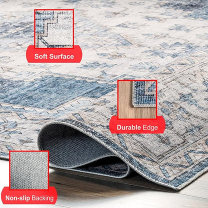 nuLOOM Dania Machine Washable Medallion Accent Rug, 2' x 3', Navy, Rectangular, 0.1" Thick